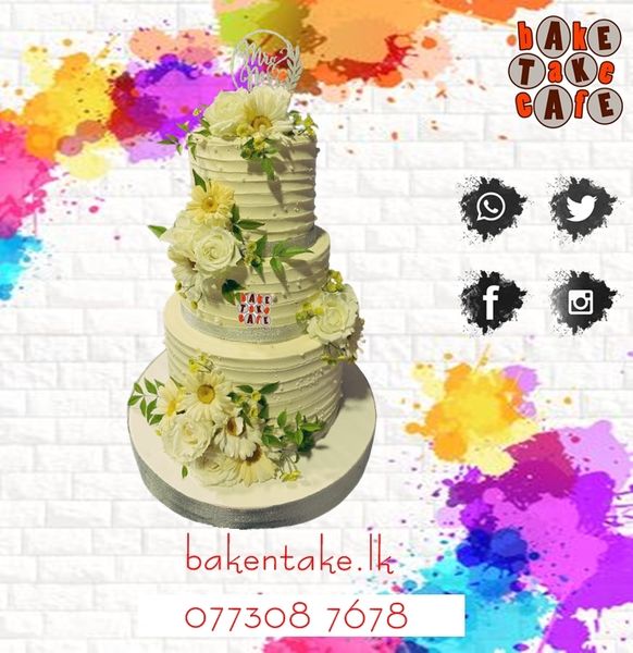 Bake & Take's Elegant Floral Tiered Wedding Cake